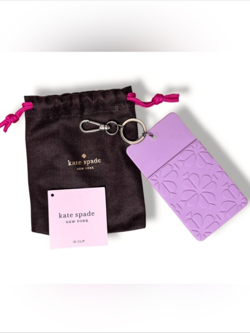 KATE SPADE NEW YORK Purple Spade Flower ID Clip Badge
